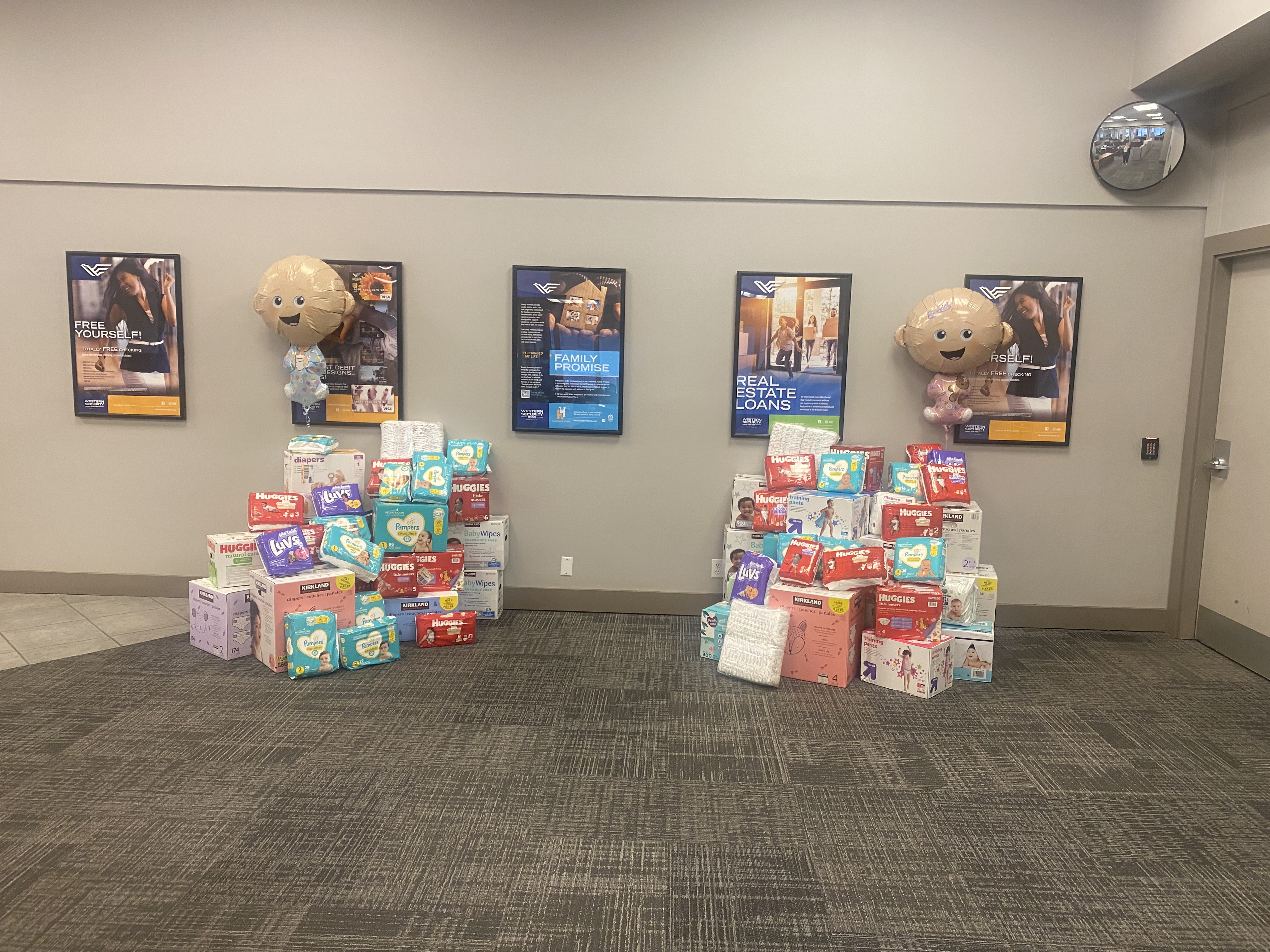 Diaper Donations in Western Security Bank lobby