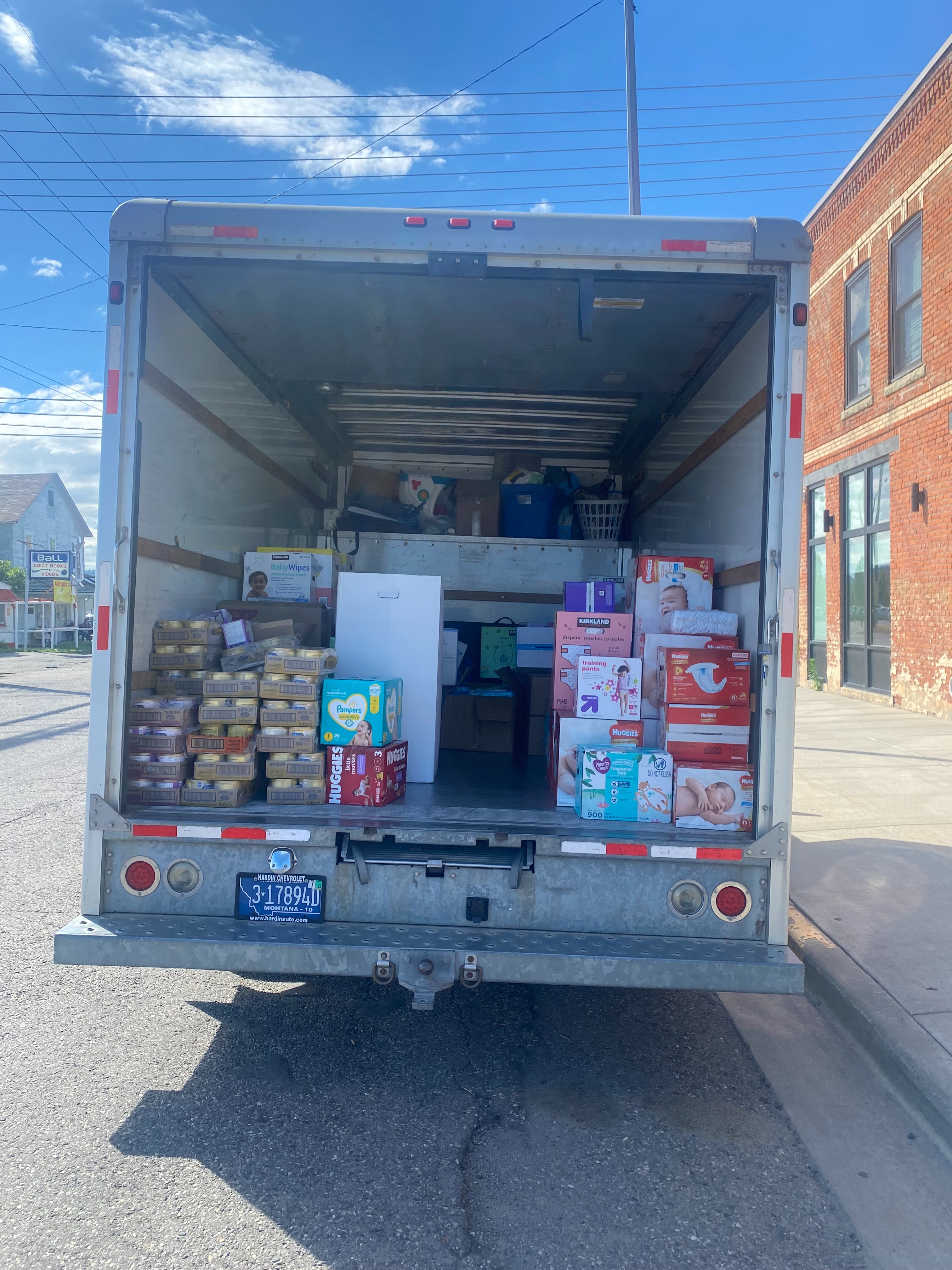 Diaper truck loaded with donations