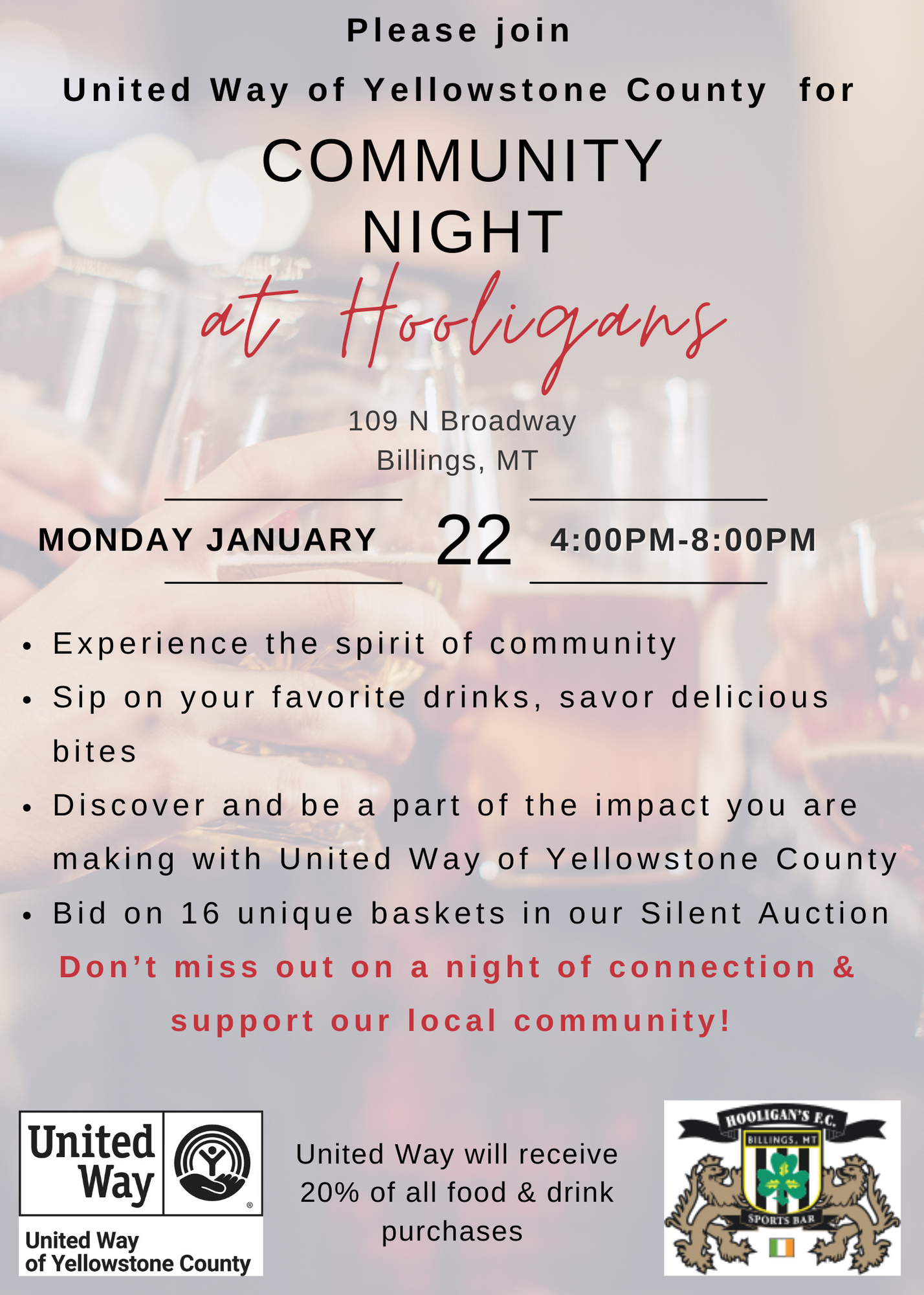 Community Night at Hooligans invite
