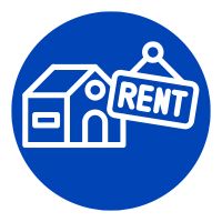 A house icon with a rent sign