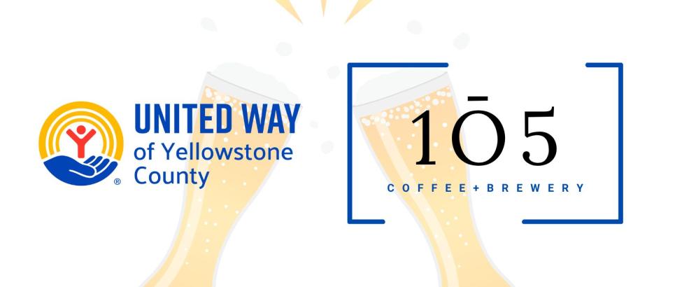 The UWYC logo and 105 brewing logo are overlayed on top of a pair of pint glasses