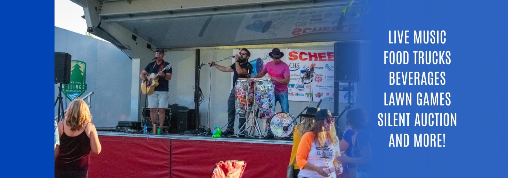 A band plays at Community Rally